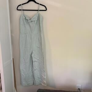 Gianni Bini Sage Green Mint and White Striped Jumpsuit Twist Bust Non Stretch